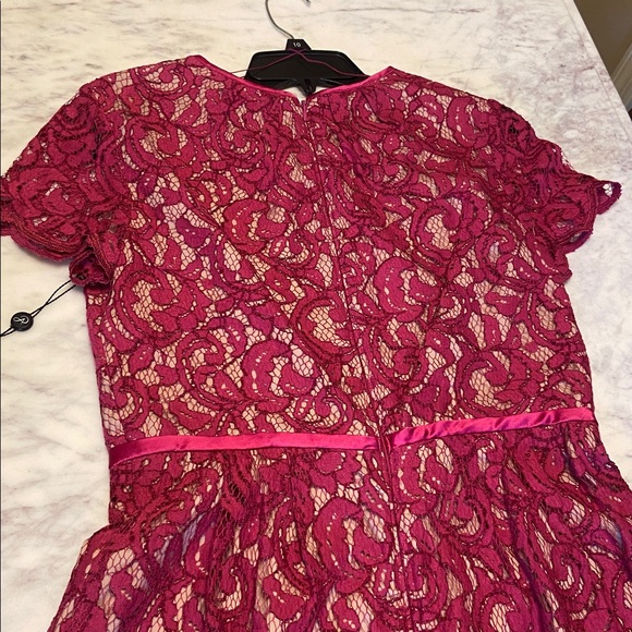 Adrianna Papell magenta lace over tan lining dresssize 10 - Picture 9 of 11